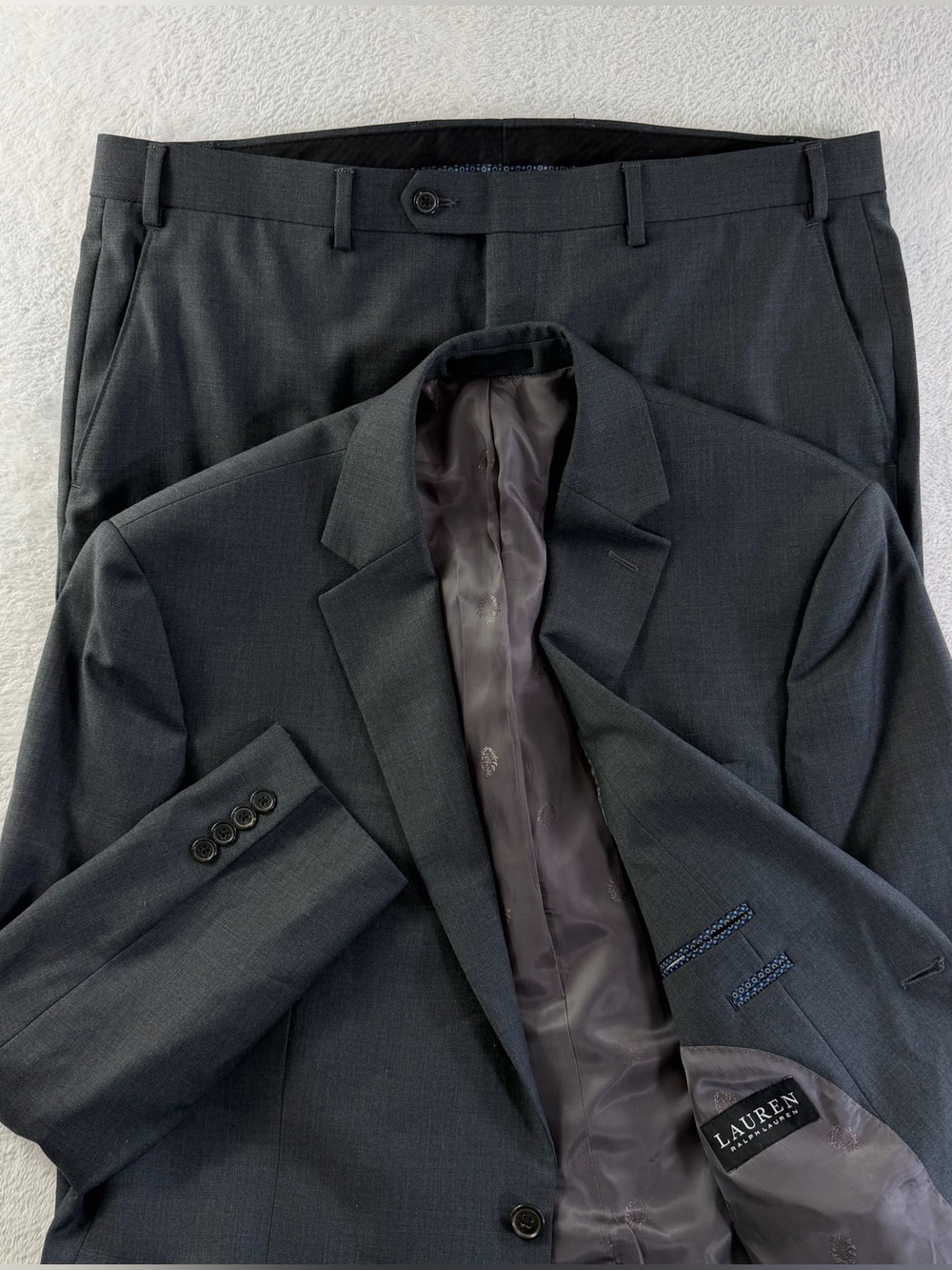 Lauren Ralph Lauren Suit 44R 38x32 Natural Stretch Wool Blend Charcoal 2 Piece
